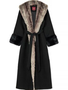 Camille Charrière x NA-KD Faux Fur Long Coat Black